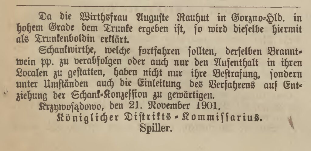 1901 11 11 jou Auguste Rauhut Krzywosadowo Pleschener Kreisblatt